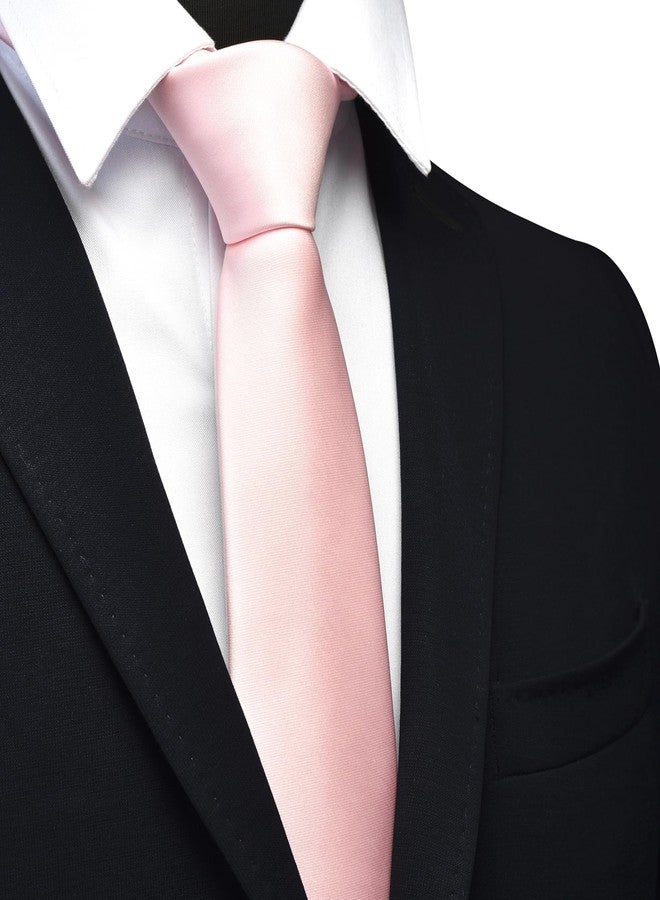 Branduce Blush Pink Tie Solid Satin Ties for Men Silk Blend Necktie for Wedding Business (TA11-28) - Image 2